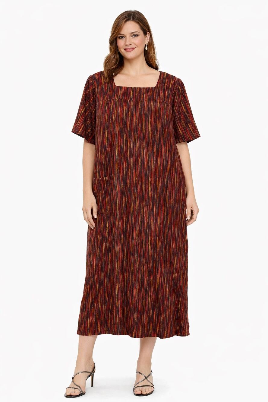 1970s handmade ribbed velvet midi dress short sleeve one pocket medium to large